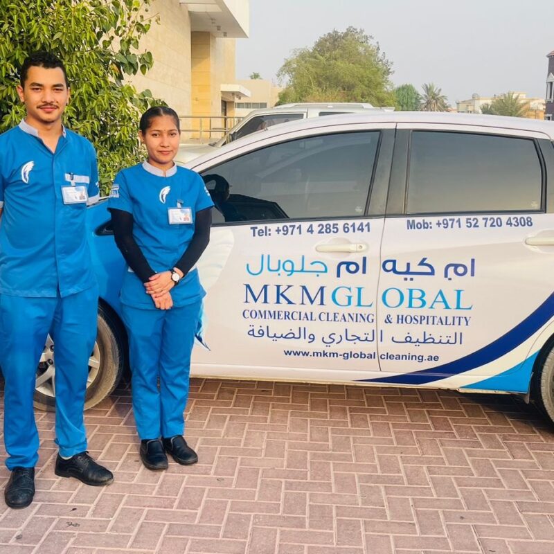 MKM Global commercial cleaning team with branded service vehicle in the UAE